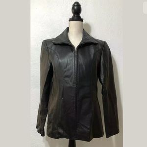 Black Genuine Leather Zip Up Jacket Small